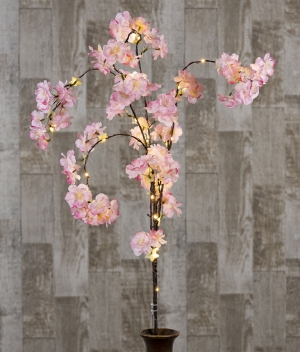 30 Inch Light Pink Cherry Blossom Branch - 24 Warm White LED's - Timer
