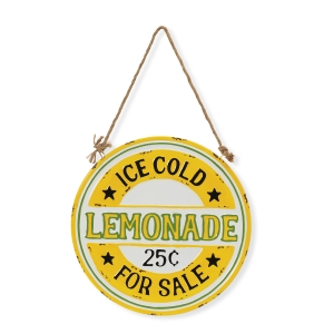 Metal Sign Ice Cold Lemonade For Sale - 12 Inch With Jute Cord Indoor / Outdoor
