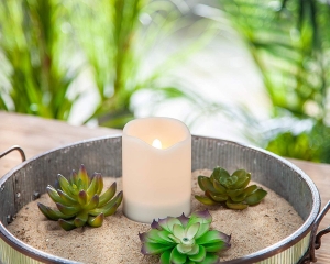 Solar Outdoor Resin Candle 3 x 4 Inch - White