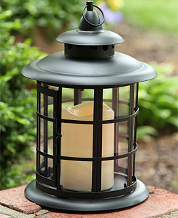 Outdoor Round Metal Flameless Candle Lantern - Timer