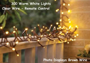 The Best Patio Lights - 300 Warm White Bulbs on Clear Wire with Remote Control 10 Foot Long